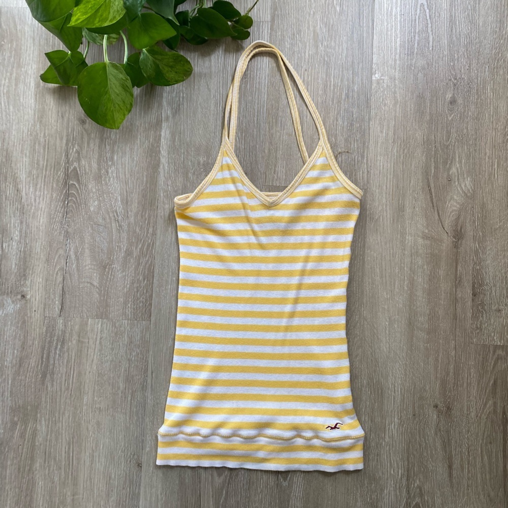 Hollister Yellow & White Stripe Spaghetti Tank Top